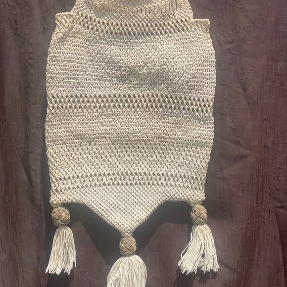 28-(VA) Vintage Accessory. Handcrafted. Brass Handle. Crochet. Handbag. - Picture 2 of 7